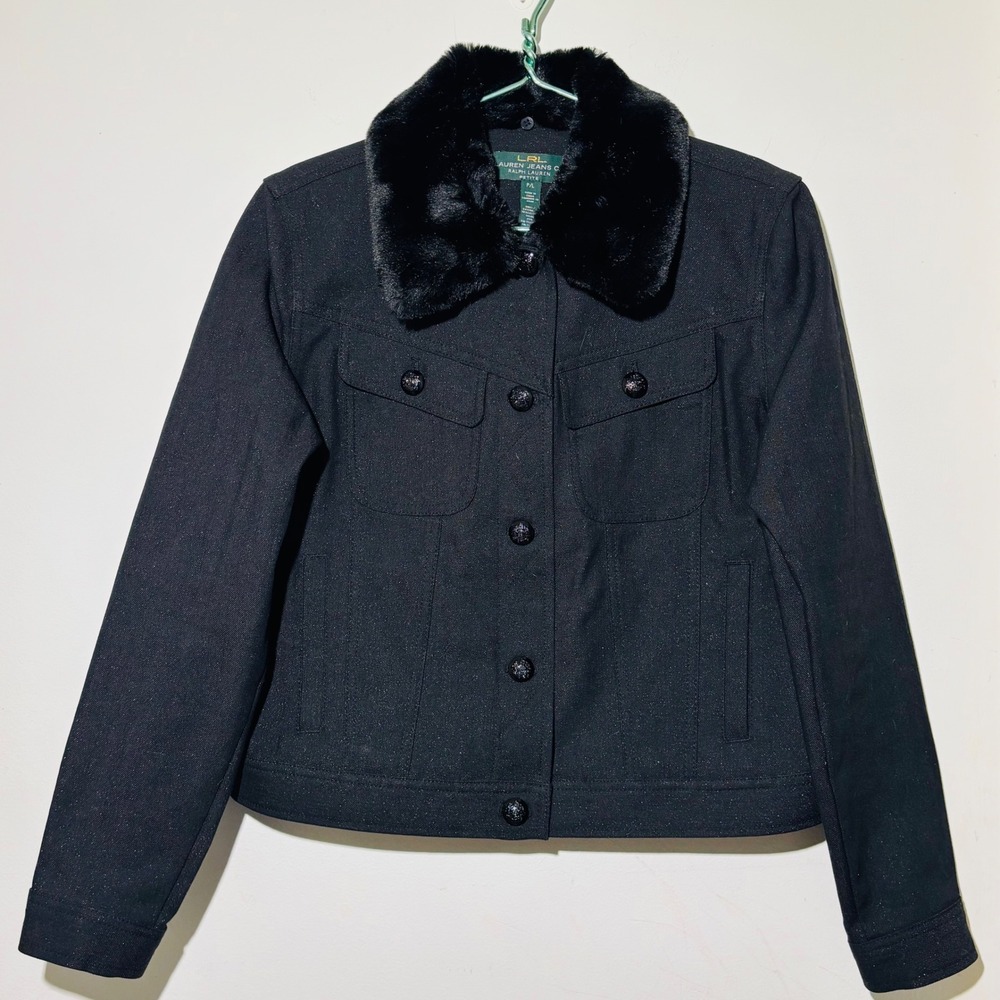 Lauren Ralph Lauren Black Shimmer
Denim Faux Fur Collar Jacket
Women's Sz LP